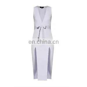 Sexy Dress for Women Fashion Design Lady High Slipt V-neck Bodycon Dress thumbnail-6