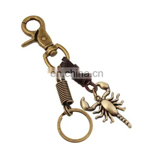 Factory Price Brass Metal Buckle Leather Braided Alloy Scorpion Pendant Keychain thumbnail-2