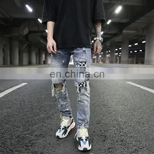 Diznew Custom Distressed Ripped Slim Fit Patches Men Clothes And Jeans thumbnail-1