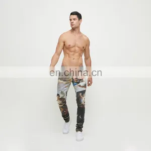 DiZNEW Custom Mens Digital Printed White 98%Cotton2%spandex Fade Jeans thumbnail-6