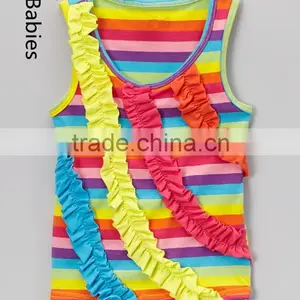 Wholsale Baby Clothing Design 2016 Cotton Rainbow Stripe Printed Crop Top thumbnail-1