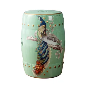 Chinese New Style Birds Flowers Trees Painting Classic Ceramic Drum Stool For Dressing Table thumbnail-1