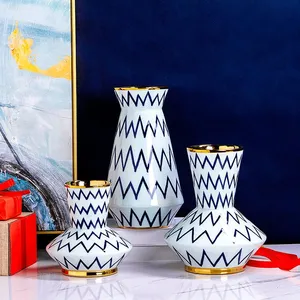 Black White Stripe Hand Made Paint Chinese Jingdezhen Ceramic Plant Vase For Living Room thumbnail-1