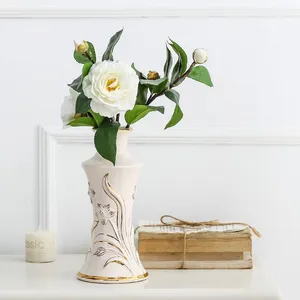Creative Palace European Romantic Gild White Tall Ceramic Vase For Living Room Decor thumbnail-1