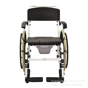 2 in 1 Aluminum Commode Chair and Folding Shower Toilet 20-Inch Wheelchair for Hospital, Disabled Elderly thumbnail-3