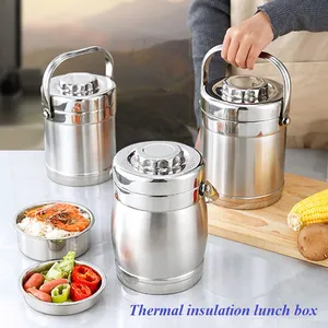 Stainless Steel Insulated Lunch Box Drum Shaped Straight Tube Lifting Pot thumbnail-1