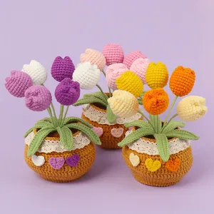 Thai-Style Rose Stems Knitted From Soft Cotton Yarn - Artificial Roses, Crochet Flowers, Handmade Gift Wholesale thumbnail-1