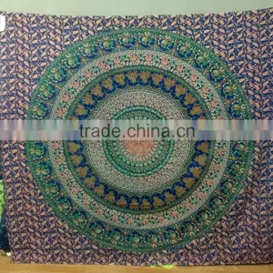 Gypsy Blue Cotton Tapestry Tribal Mandala Beach Cover Throw Hanging Bedsheets From India thumbnail-5