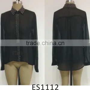 Ladies Chiffon Hot Drilling Latest Design Shirts thumbnail-1
