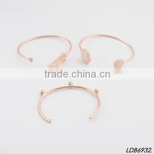 Set of 3 Rose Gold Forged Bangle Stacking Cuff Bangles Leaf &CZstone Bangles thumbnail-1
