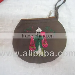 Hand Embroidery Round Purse Brown thumbnail-1