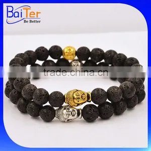 European Fashion Buddha Designs Black Agate Lava Bead Buddha Head Bracelet Wholesale thumbnail-3
