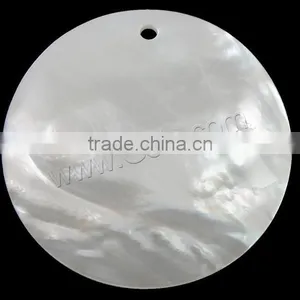 35x3mm White Flat Round Natural Freshwater Shell Pendants thumbnail-1