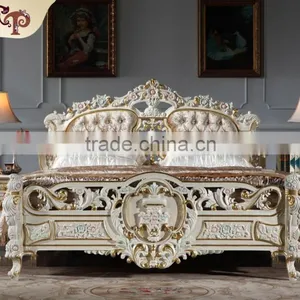Hand Carving Furniture - Handcraft Royalty Golden Foil Bed thumbnail-6