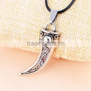 Fashion Stainless Steel Wolf Tooth Fake Turquoise Pendant Necklace Mens Jewelry thumbnail-6