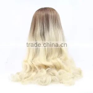 Cheap Extra Long Synthetic Lace Front Wig Heat Resistant Wavy Dark Root Brown to Blonde Wig Natural Wig thumbnail-3