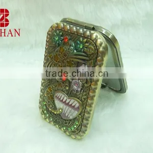 Good Quality & Sale Bronze Rhinestone Makeup Mirror/ Charm Bronze Pocket Mirror/high Quality Rhinestone Cosmetic Mirror thumbnail-2