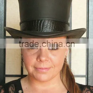 Steampunk Hat Victorian Classic Leather Standard HIGH Top Hat Dragon Skin Band thumbnail-1