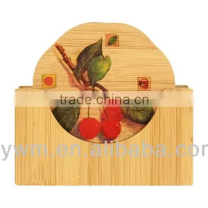Colorful Flower Bamboo Wooden Heating Coaster Kitchen Pad for Pan thumbnail-1