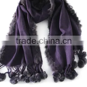 Cashmere Pashmina Wraps With Fur Balls thumbnail-1