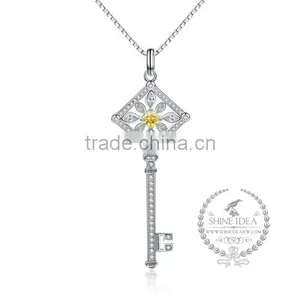 925 Sterling Silver Rhinestone Yellow Zircon Key Pendnat Charm Idea Jewelry Fashion Women Necklace Jewelry Supplies 6360471 thumbnail-1