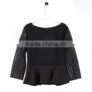 PRETTY STEPS 2016 Elegant Black Long Sleeves See Through Mesh Blouse for Office Ladies thumbnail-1