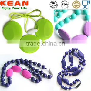 Soft on Babies Gums Silicone Bead Necklace Silicone Teething Necklace Quartz Pink Blue Green thumbnail-4