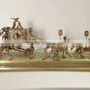 French-Empire-Style Horse Driving Marble Base Table Clock/Desk Clock, Gilded Ornate Bronze Table Clock thumbnail-6