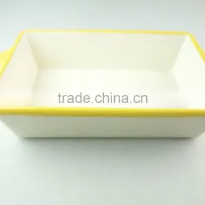 Stocklot Rectangular Shape Yellow Line Glaze Ceramic Bakeware With Handles thumbnail-2