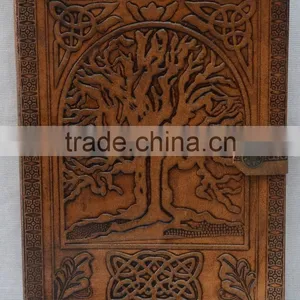 Handmade Vintage Tree of Life Leather Notebook With Button thumbnail-1