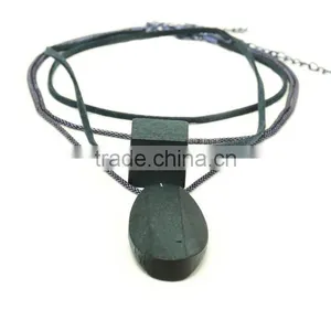 Multi Strand Geometric Wood Bead Pendant Necklace Long Wooden Beads Sweater Necklace Layered Suede Leather Chain Necklace thumbnail-4