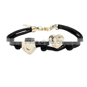 Double Hearts Wax Cord Braided Bracelet Handmade Friendship Bracelet thumbnail-1