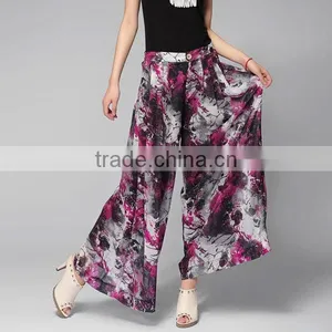 New Arrival Fashion Summer Floral Print Ladies Chiffon Culotte Pants thumbnail-6