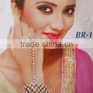 GOLD CRYSTAL Single Bracelet With Ring Free Size thumbnail-1