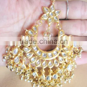 Kundan Jadau Earring Tikka Gold Plated Chand Bali Set thumbnail-2