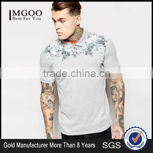 2016 New Brand Polo With Floral Yoke Print Short Sleeves Polo Shirt With Customized Logo Embroidery Shirt With Rib Collar thumbnail-1