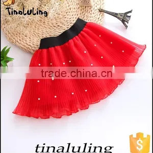 Girls Red Tutu Skirts With Pearl Children Black Elastic Band Mini Skirts thumbnail-1