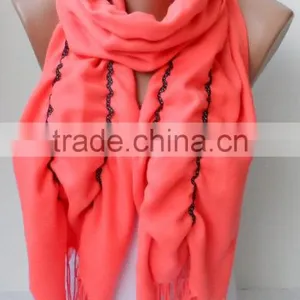 Ruffle Pashmina Scarf.Coral Scarf Ruffled Scarf Frilly Scarf Orangescarf Elegancescarf Pashmina Shawls Fashion Gifts thumbnail-4
