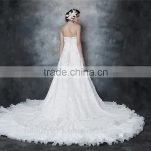 Gorgeous A-line Strapless Chapel Train Pleated Organza and Satin Wedding Dress AS29002 thumbnail-2