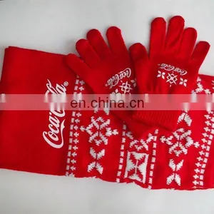 Acrylic Cashmere New Style Popular Modern Xmas Scarf and Gloves Sets thumbnail-1