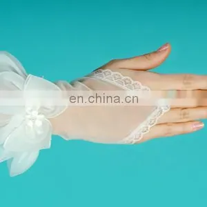 Real Pictures SHMY-V004 Ivory Organza Bowknot Bridal Gloves thumbnail-2