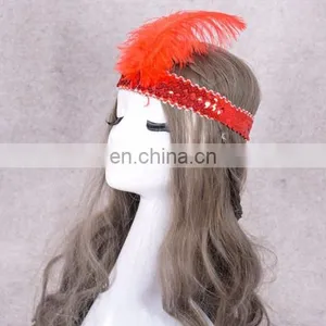 Ostrich Feather Headdress Feathers With Sequins Indian Head Band thumbnail-1