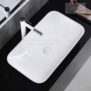 New Design Bathroom Ceramic Washroom Boat Rectangle no Hole Shape Table Top Cheap Hand Washbasin thumbnail-1