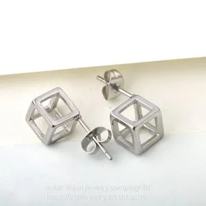 Fashion Jewelry Stainless Steel Hollow Square Earrings for Men/Women thumbnail-3