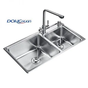 Guangdong Dongyuan Kitchenware 840×470×210mm POSCO SUS304 Stainless Steel Double Bowl Above Counter Drawn Workstation Kitchen Sink (DY-543) thumbnail-1