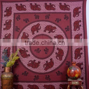 Indian Tapestry Cotton Maroon Mandala Elephants Vintage Wall Hanging Tapestries Throw Bedsheet thumbnail-2