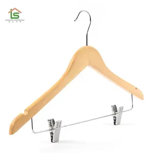 Factory Wholesale Household Items Wooden Pants Low MOQ Custom Logo Sample Free Shirt Clothing Custom Wooden Hangers With Clips for Clothes thumbnail-3