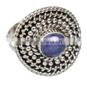 925 SLID STERLING FINE SILVER TANZANITE RING thumbnail-1