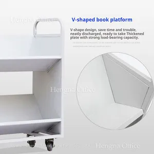 H1100mm Vertical 3 Layer Steel Filing Cart | Compact Mobile Book Shelf Organizer Library Book Trolley With Large Storage thumbnail-5