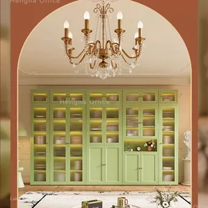 Mint Green Metal Glass Cabinet With Adjustable Shelves & Curved Glass |3C Certified Tempered Glass for Hotel Lobby Decoration thumbnail-5